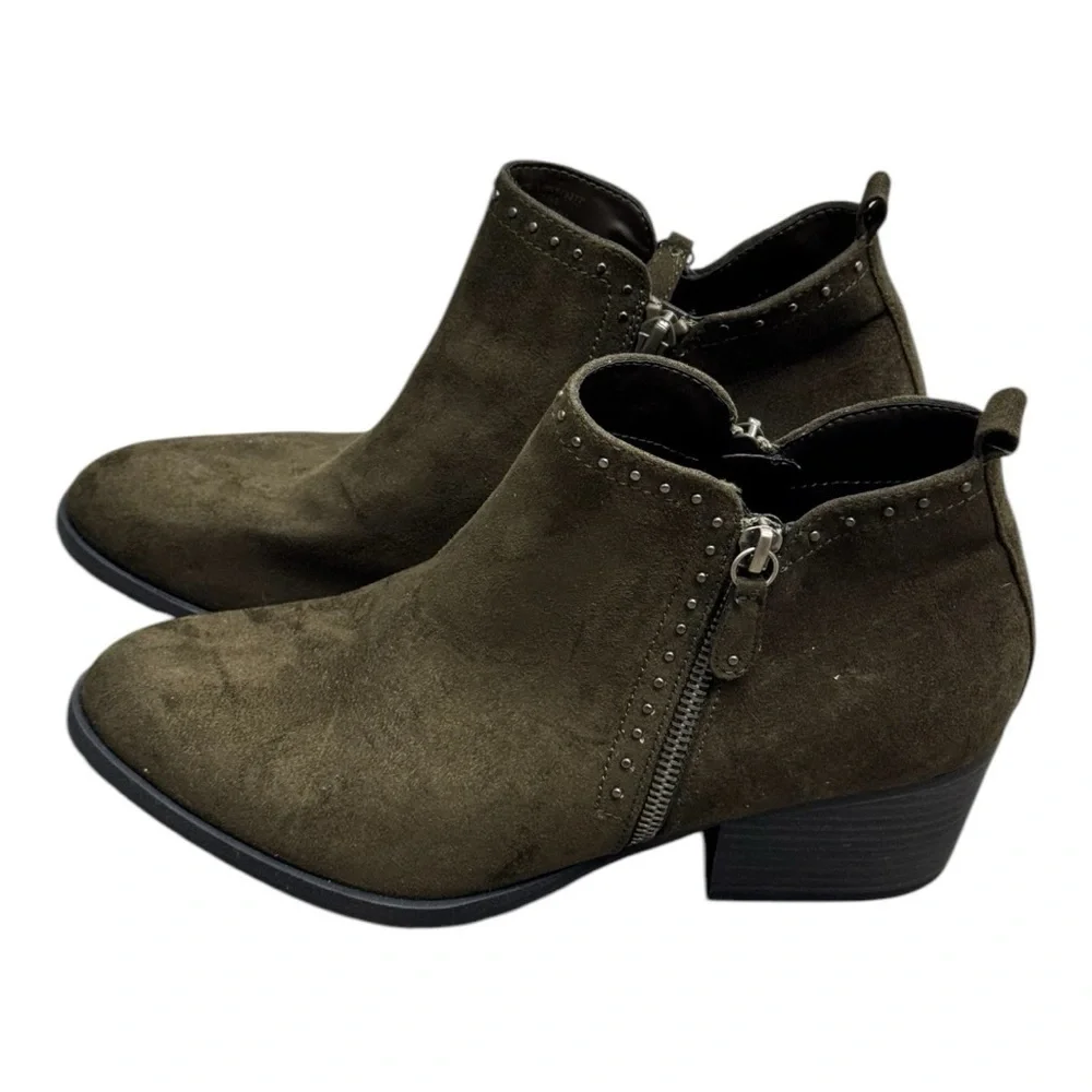 Women's Olive Ankle Boots Cowboy Studded Booties Size 9.5 Olive